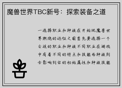 魔兽世界TBC新号：探索装备之道